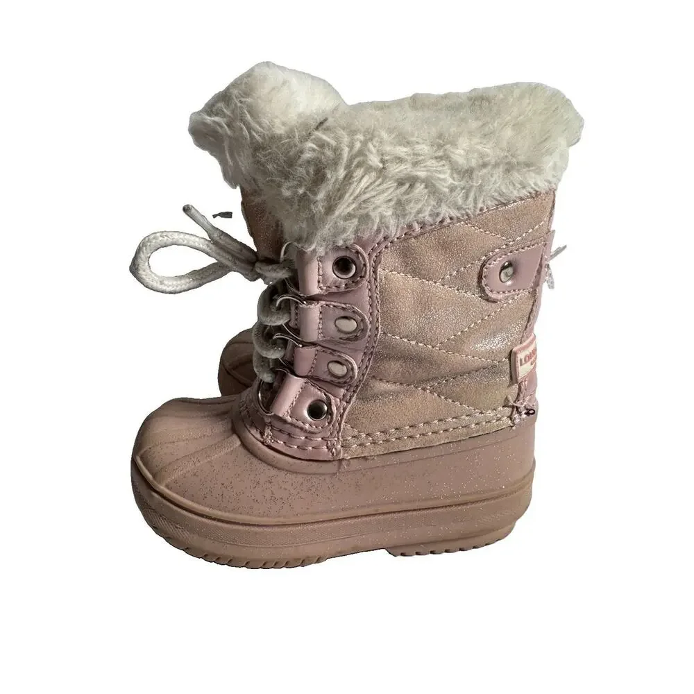 London Fog Collection Toddler Girls Size 6 Pink Faux Fur Duck Winter Snow Boots